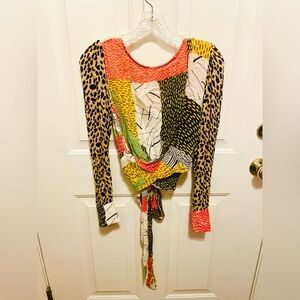 Blank London leopard abstract multi print cropped wrap top